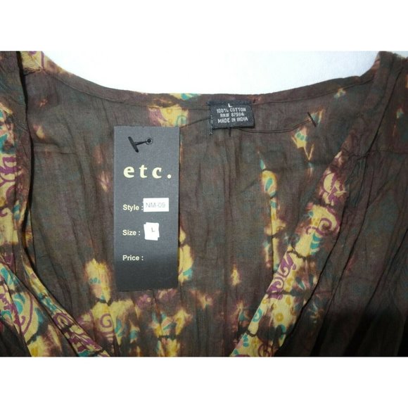 Etc Womens Dress Top L Short Sleeve Sheer Floral Brown Yello Pink Green NWT - Picture 9 of 10